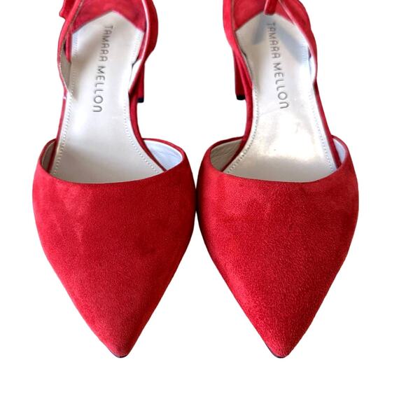 Tamara Mellon NWOB Liaison 55 Red Suede Pointed Toe Low Heel Slingback Pumps 37 - Picture 7 of 11